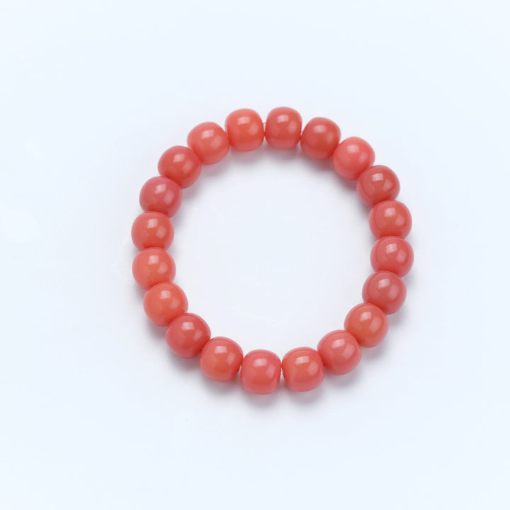 Coral Pink Bodhi Root Barrel Bead Bracelet - Relationship Boosting Friend Gift Jewelry