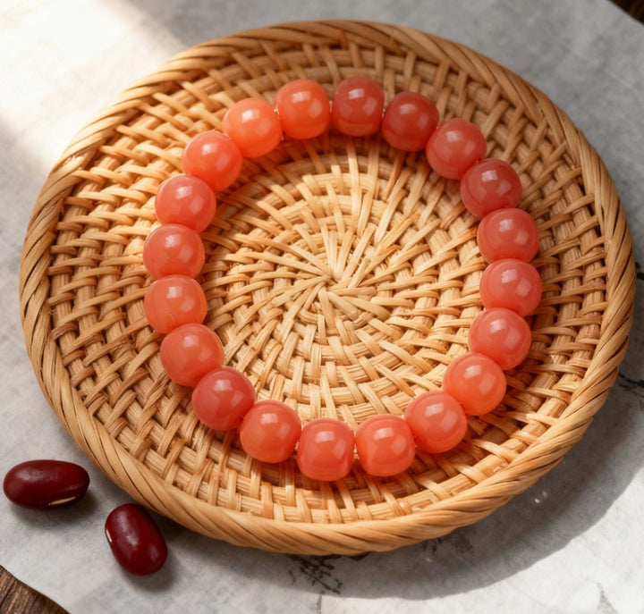 Coral Pink Bodhi Root Barrel Bead Bracelet - Relationship Boosting Friend Gift Jewelry