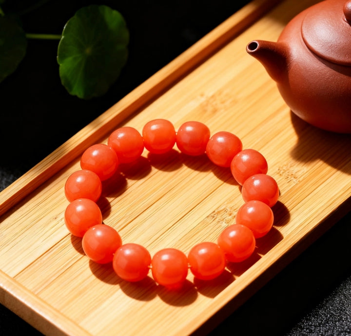 Coral Pink Bodhi Root Barrel Bead Bracelet - Relationship Boosting Friend Gift Jewelry