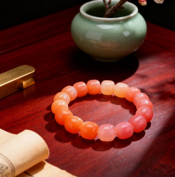 Warm Gradient Bodhi Root Barrel Bead Bracelet - Relationship Harmony Office Literary Jewelry