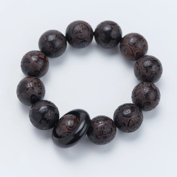 Laoshan Sandalwood Fortune Copper Coin Bracelet - Purification, Calming, Feng Shui Jewelry