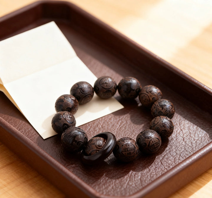 Laoshan Sandalwood Fortune Copper Coin Bracelet - Purification, Calming, Feng Shui Jewelry