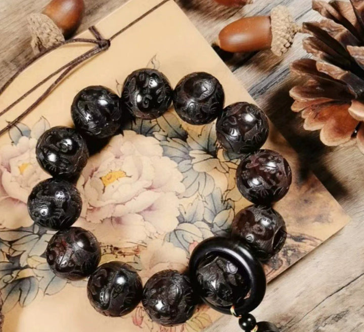 Laoshan Sandalwood Fortune Copper Coin Bracelet - Purification, Calming, Feng Shui Jewelry