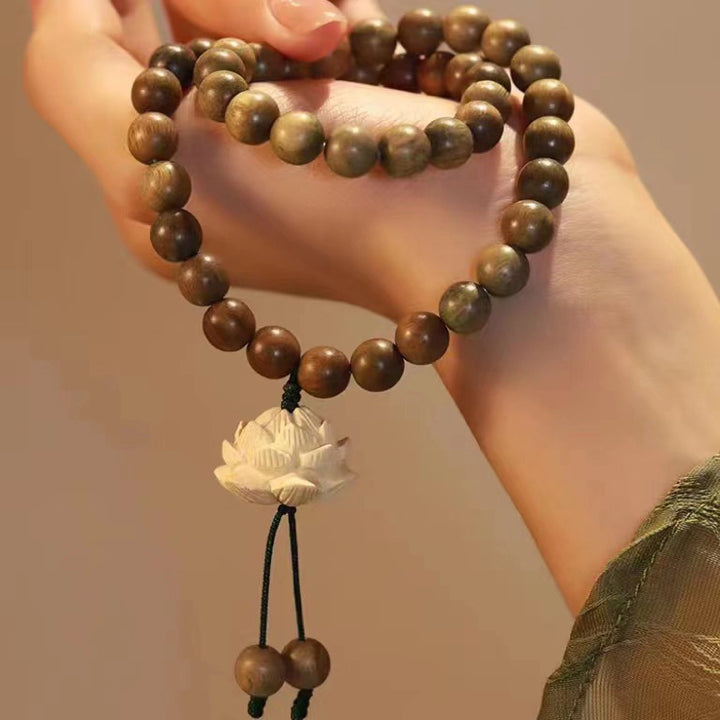 Green Sandalwood Lotus Bracelet - Blessing, Auspiciousness, Natural Zen, Middle-aged Elegant