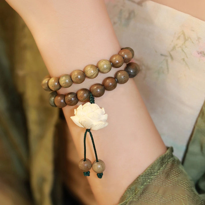 Green Sandalwood Lotus Bracelet - Blessing, Auspiciousness, Natural Zen, Middle-aged Elegant