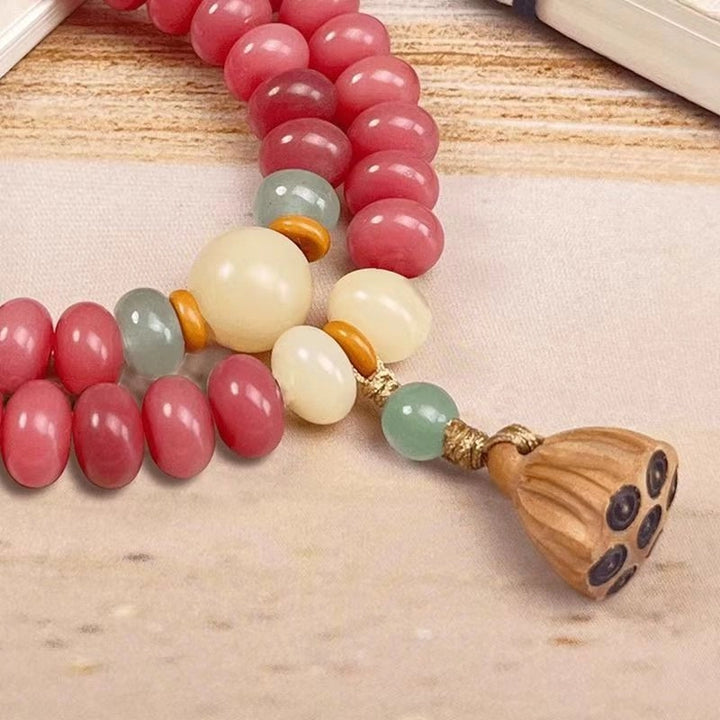 Vermilion Jade & Agarwood Lotus Seedpod Bracelet - Fortune, Joy