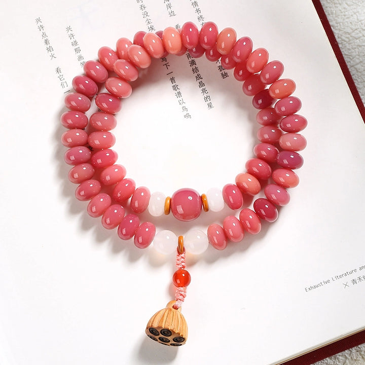 Vermilion Jade & Agarwood Lotus Seedpod Bracelet - Fortune, Joy