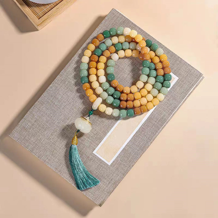 Natural Jade Prayer Beads Bracelet with Tassel