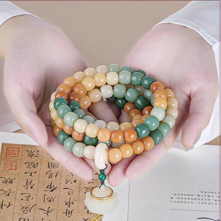 Natural Jade Prayer Beads Bracelet with Tassel