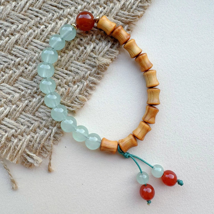 Peach Wood Agate Chalcedony Bamboo Joint Bracelet - Smooth Life Literary Tea Ceremony Jewelry