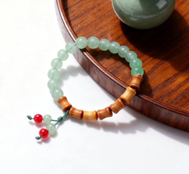 Peach Wood Agate Chalcedony Bamboo Joint Bracelet - Smooth Life Literary Tea Ceremony Jewelry