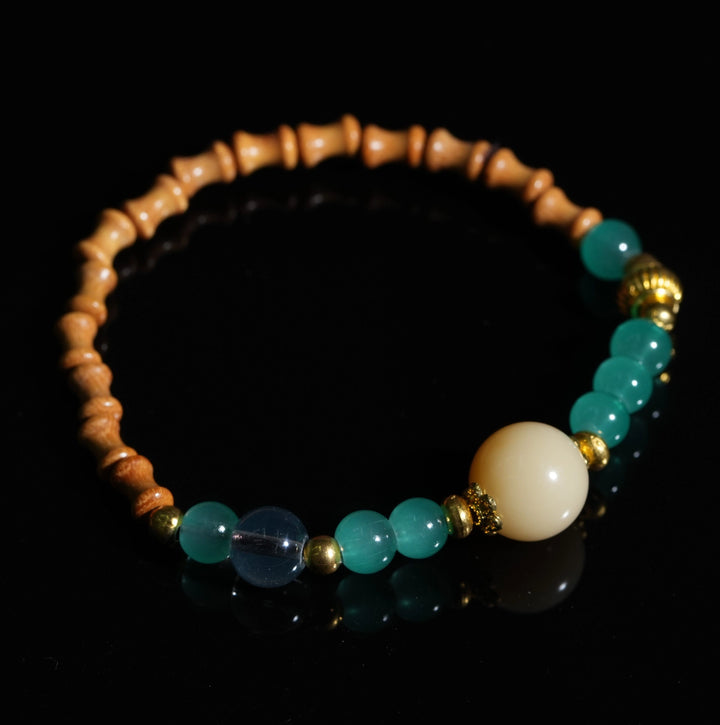 Peach Wood Chalcedony Crystal Bamboo Joint Bracelet - Career Growth Office Natural Jewelry