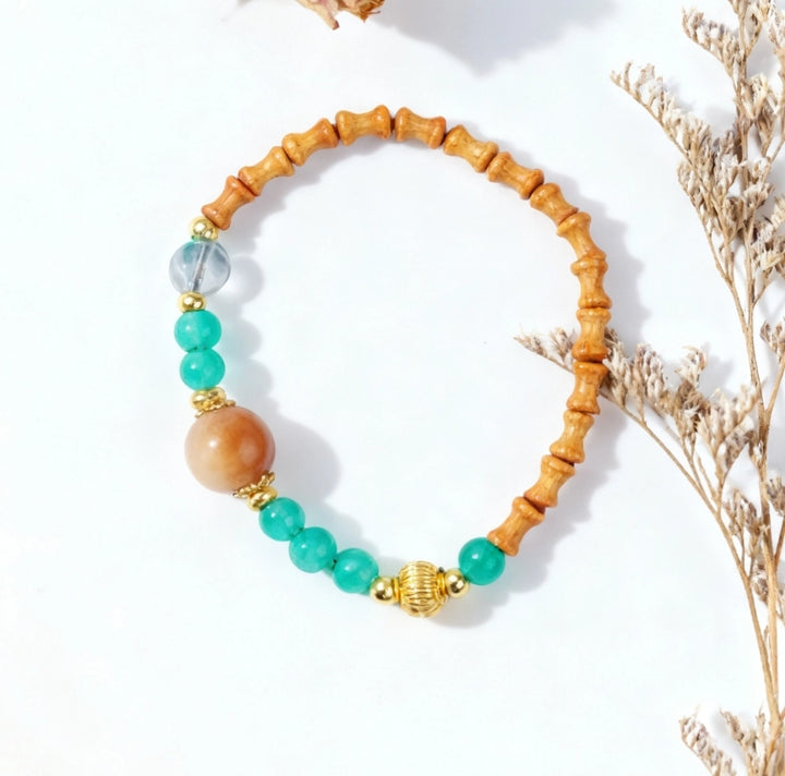 Peach Wood Chalcedony Crystal Bamboo Joint Bracelet - Career Growth Office Natural Jewelry