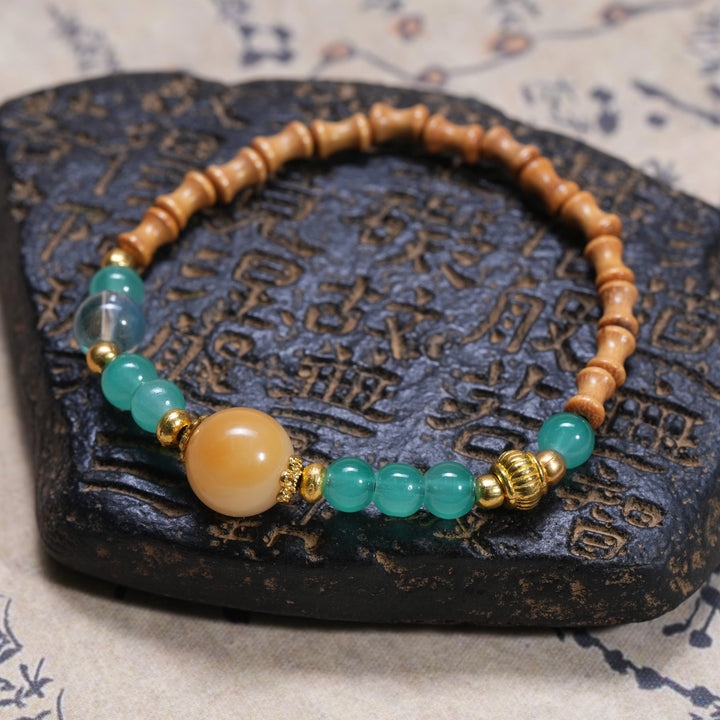 Peach Wood Chalcedony Crystal Bamboo Joint Bracelet - Career Growth Office Natural Jewelry