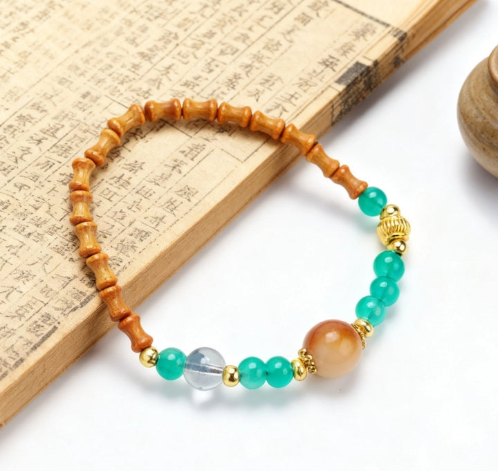 Peach Wood Chalcedony Crystal Bamboo Joint Bracelet - Career Growth Office Natural Jewelry
