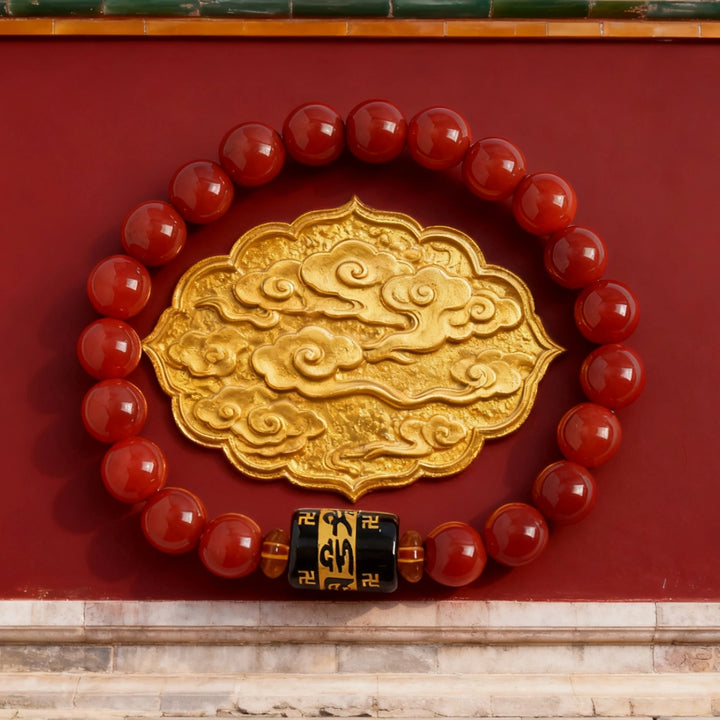 Red Agate Mantra Bracelet - Wealth Attraction, Fire Element Boost