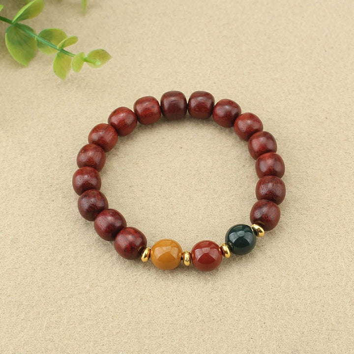 Red sandalwood, Agate, Metal Multi-gem Bracelet - Calming the mind, Embracing blessings, Supplementing Wood, Harmonizing the Five Elements