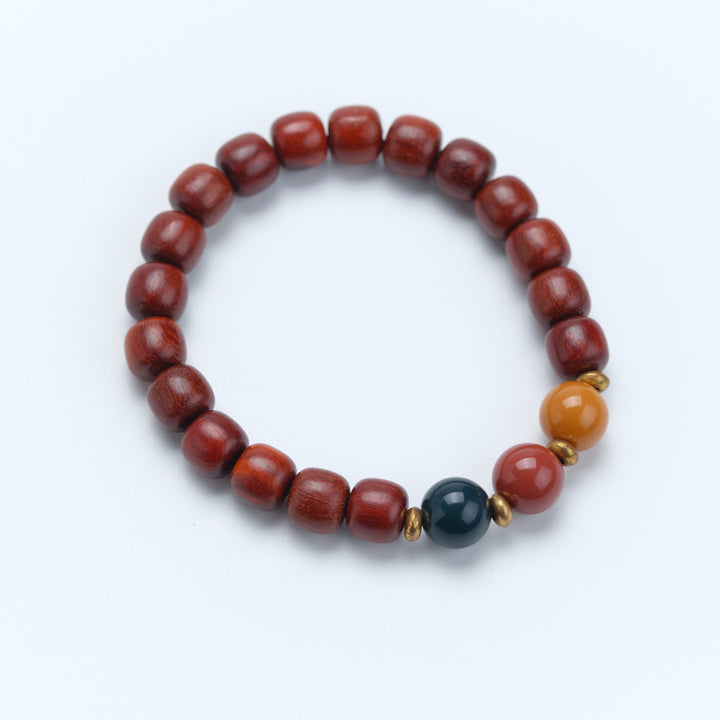 Red sandalwood, Agate, Metal Multi-gem Bracelet - Calming the mind, Embracing blessings, Supplementing Wood, Harmonizing the Five Elements
