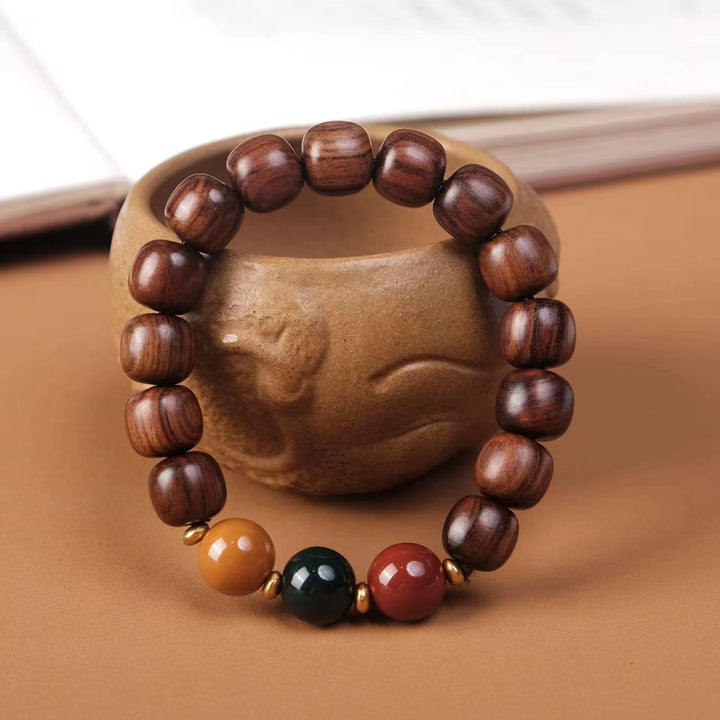 Red sandalwood, Agate, Metal Multi-gem Bracelet - Calming the mind, Embracing blessings, Supplementing Wood, Harmonizing the Five Elements
