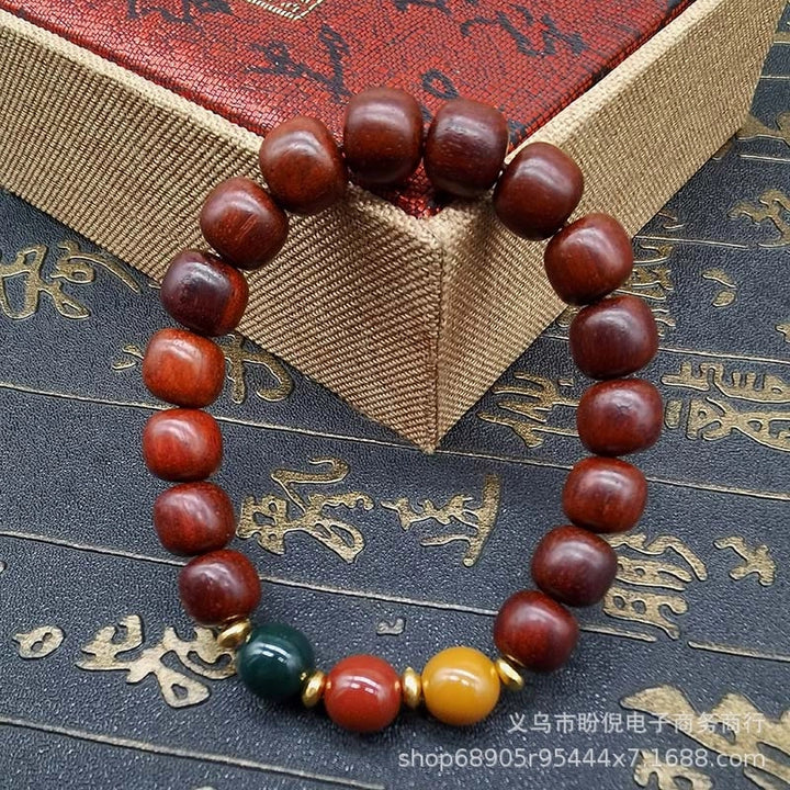 Red sandalwood, Agate, Metal Multi-gem Bracelet - Calming the mind, Embracing blessings, Supplementing Wood, Harmonizing the Five Elements