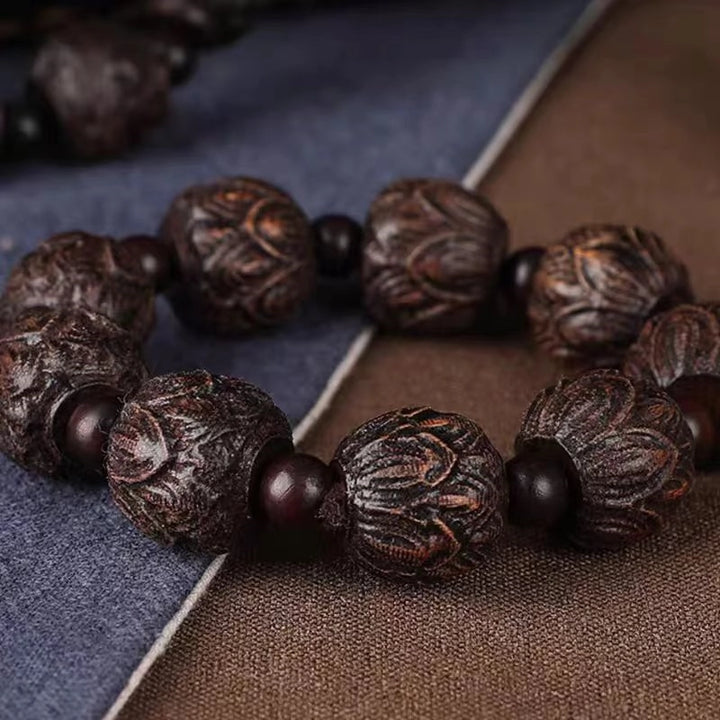 Red Sandalwood Lotus Bracelet - Calming, Enlightenment, Wood, Wisdom, Blessings