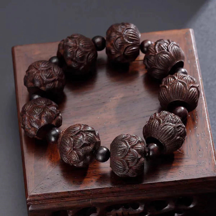 Red Sandalwood Lotus Bracelet - Calming, Enlightenment, Wood, Wisdom, Blessings