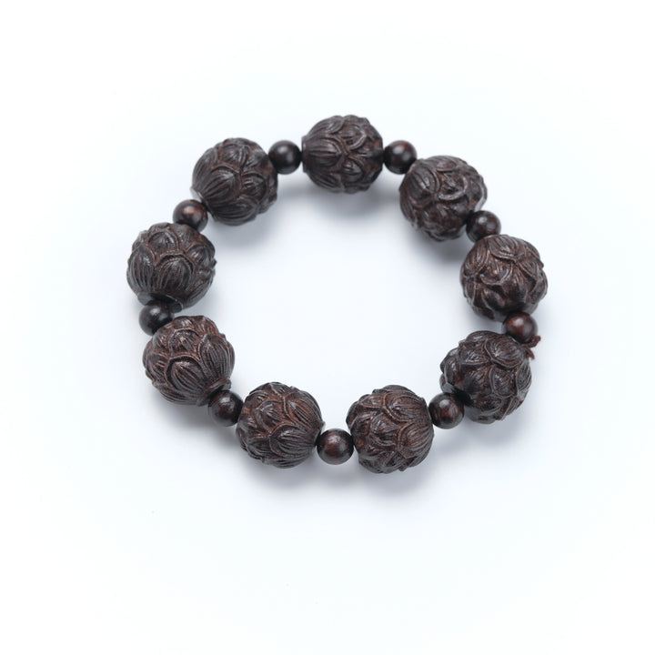 Red Sandalwood Lotus Bracelet - Calming, Enlightenment, Wood, Wisdom, Blessings