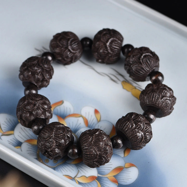 Red Sandalwood Lotus Bracelet - Calming, Enlightenment, Wood, Wisdom, Blessings
