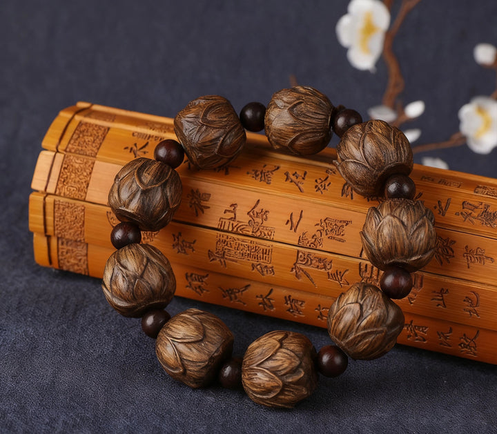 Red Sandalwood Lotus Bracelet - Calming, Enlightenment, Wood, Wisdom, Blessings