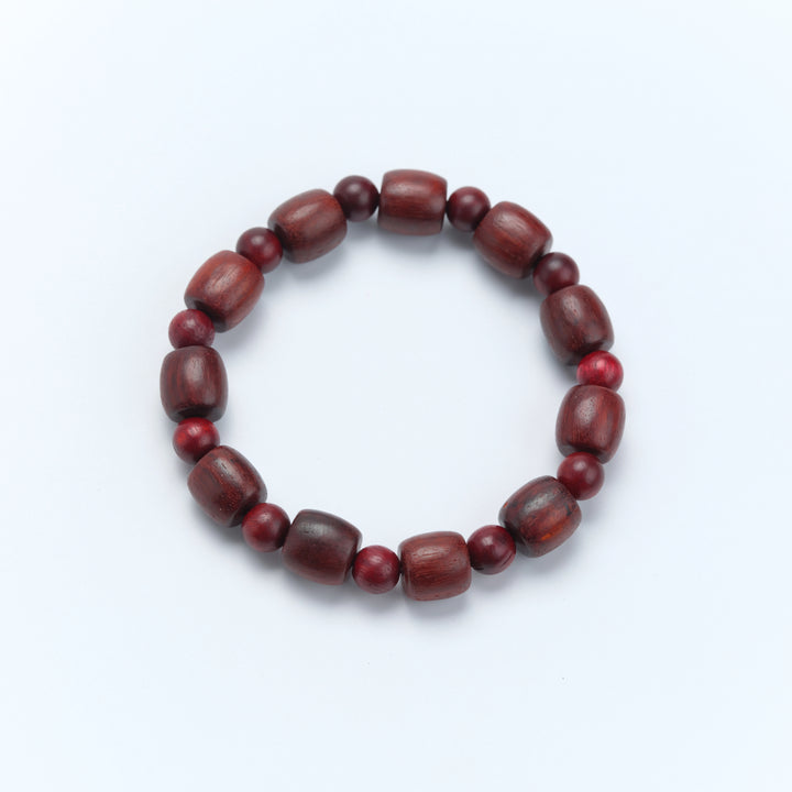 Red sandalwood Barrel-shaped bead Bracelet - Calming the mind, Embracing blessings, Supplementing Wood, Boosting fortune, Cultivating wisdom