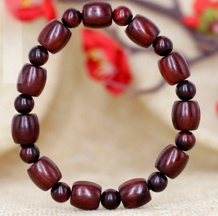 Red sandalwood Barrel-shaped bead Bracelet - Calming the mind, Embracing blessings, Supplementing Wood, Boosting fortune, Cultivating wisdom