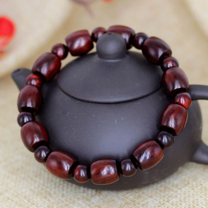 Red sandalwood Barrel-shaped bead Bracelet - Calming the mind, Embracing blessings, Supplementing Wood, Boosting fortune, Cultivating wisdom