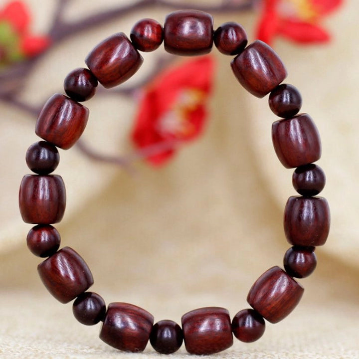 Red sandalwood Barrel-shaped bead Bracelet - Calming the mind, Embracing blessings, Supplementing Wood, Boosting fortune, Cultivating wisdom