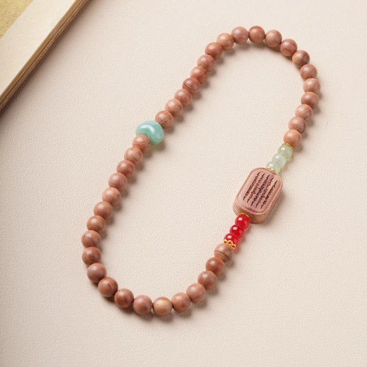 Rosewood Buddhist Amulet Scripture Bracelet - Blessing, Smooth Life, Retro Zen