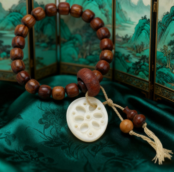 Rosewood Jade Lotus Pod Calabash Bracelet - Mindful Prayer, Zen Jewelry