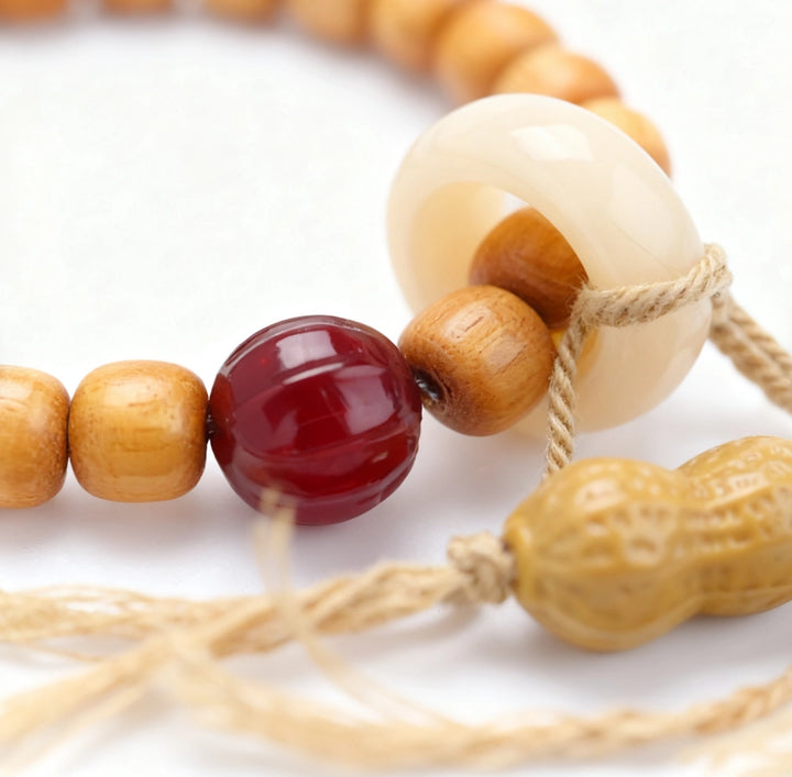 Sandalwood Agate Peanut Nanhong Bracelet - Good Luck, Longevity, New Chinese Auspicious Jewelry