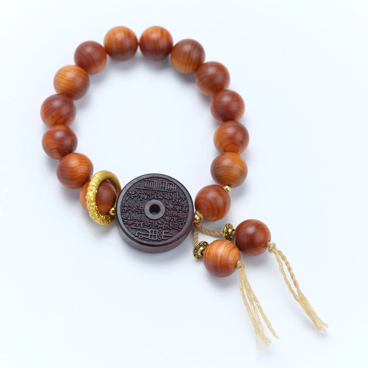 Sandalwood Bronze Charm Coin Trendy Bracelet - Evil Warding, Home Safeguarding, Eastern Style Jewelry