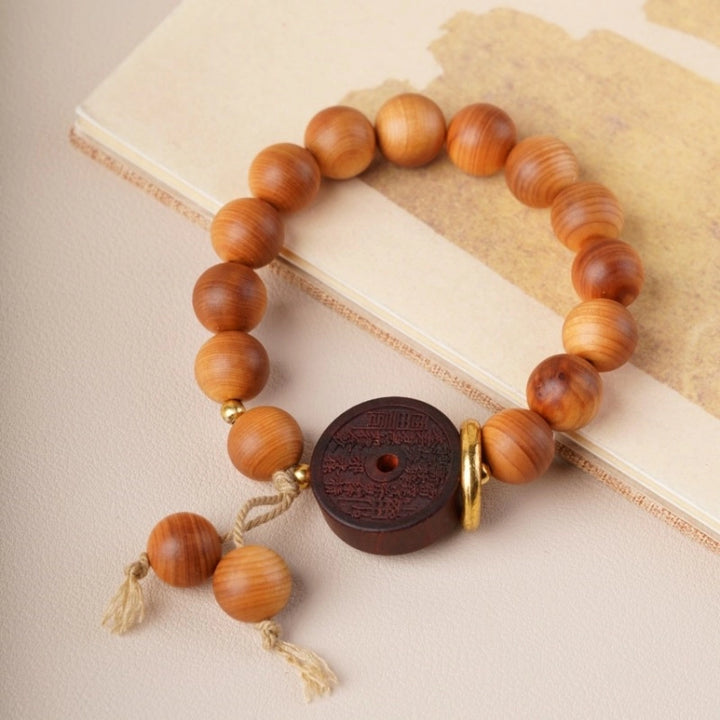 Sandalwood Bronze Charm Coin Trendy Bracelet - Evil Warding, Home Safeguarding, Eastern Style Jewelry