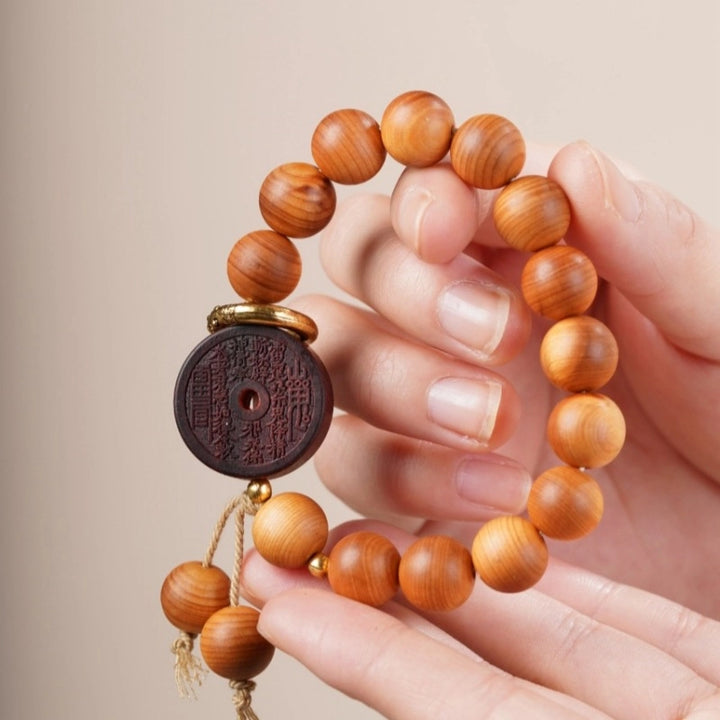 Sandalwood Bronze Charm Coin Trendy Bracelet - Evil Warding, Home Safeguarding, Eastern Style Jewelry