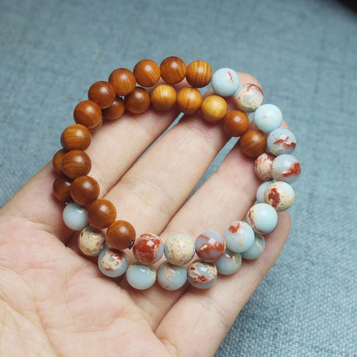 Turquoise Sandalwood Bracelet - Calm Mind, Blessing, Rustic Simple, Graceful Accessory