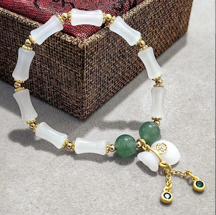 White Chalcedony Fortune Bag Bracelet - Step-by-Step Success, Wealth Attraction