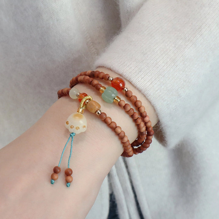 Cat Paw Melon Bead Wood Agate Jade Bracelet - Cute, Healing