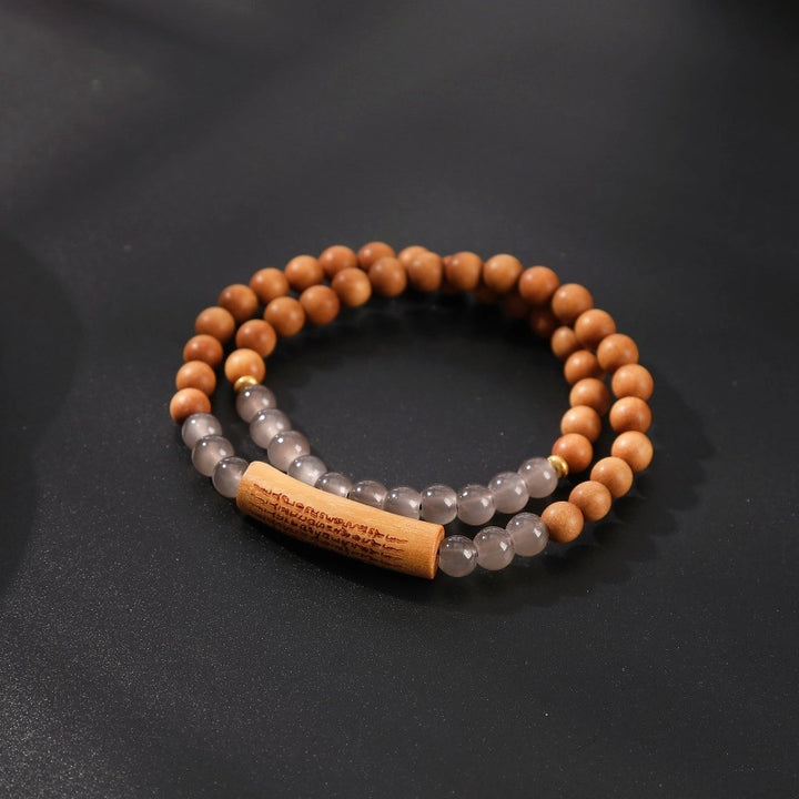 Calm Mind & Auspiciousness Smoky Purple Wood Scripture Bangle - Peace, Blessing, Zen Natural