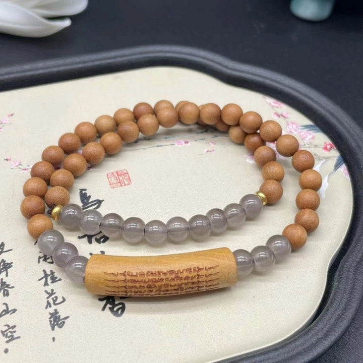 Calm Mind & Auspiciousness Smoky Purple Wood Scripture Bangle - Peace, Blessing, Zen Natural