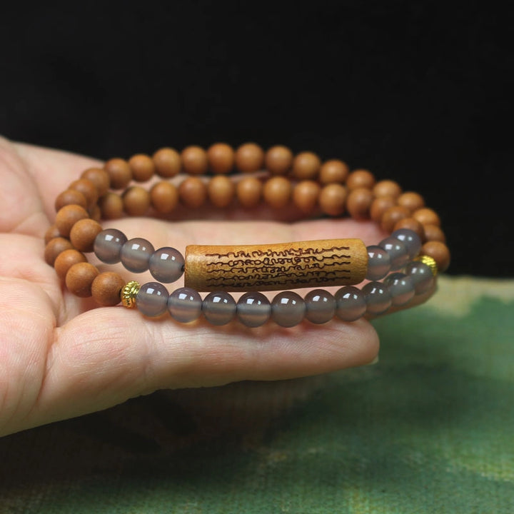 Calm Mind & Auspiciousness Smoky Purple Wood Scripture Bangle - Peace, Blessing, Zen Natural