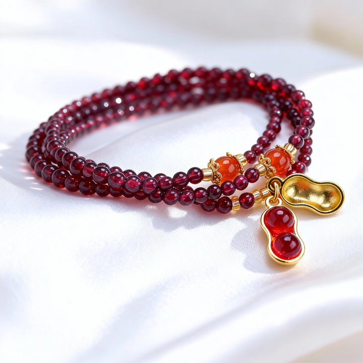 Agate & Chalcedony Bracelet with Golden Peanut Charm – Feminine Luck & Joy