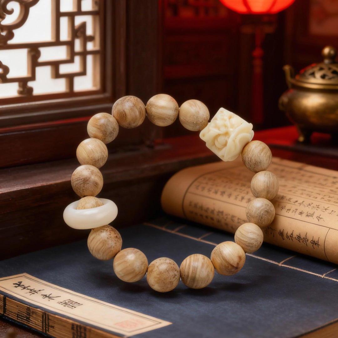 Aquilaria Bracelet with Auspicious beast Rotating ring - Calming the mind, Changing luck, Supplementing Wood, Counteract evil force