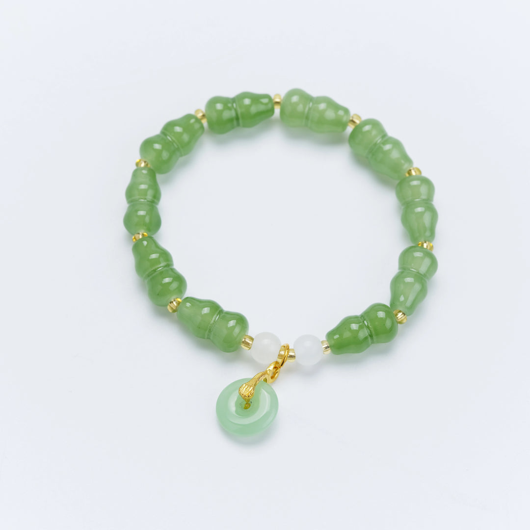 Aventurine Bracelet with Gourd & Ping’an Buckle – Feminine Blessings & Abundance