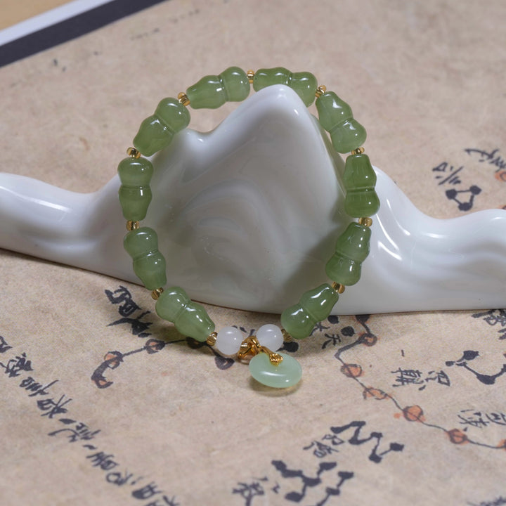 Aventurine Bracelet with Gourd & Ping’an Buckle – Feminine Blessings & Abundance