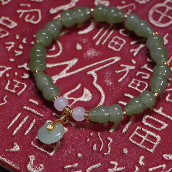 Aventurine Bracelet with Gourd & Ping’an Buckle – Feminine Blessings & Abundance